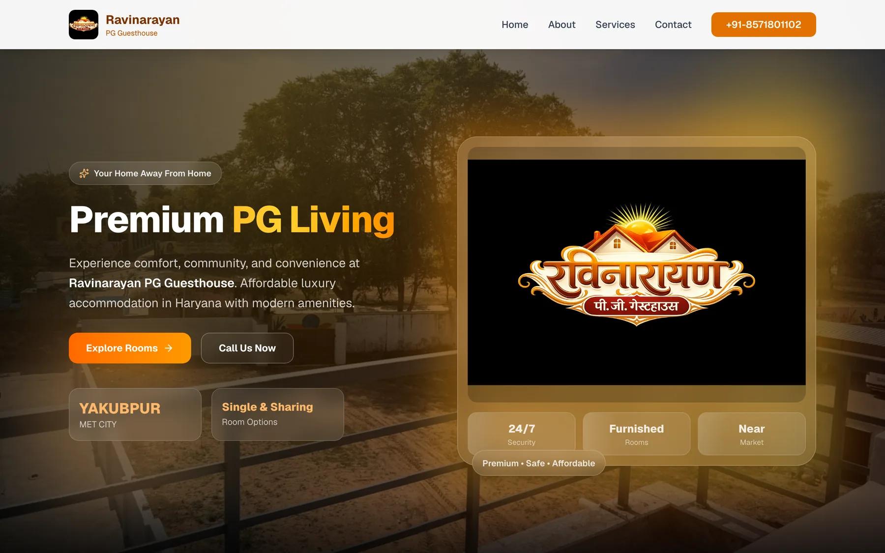 Ravinarayan PG Guesthouse — screenshot of the live site built by Narvyn Technologies